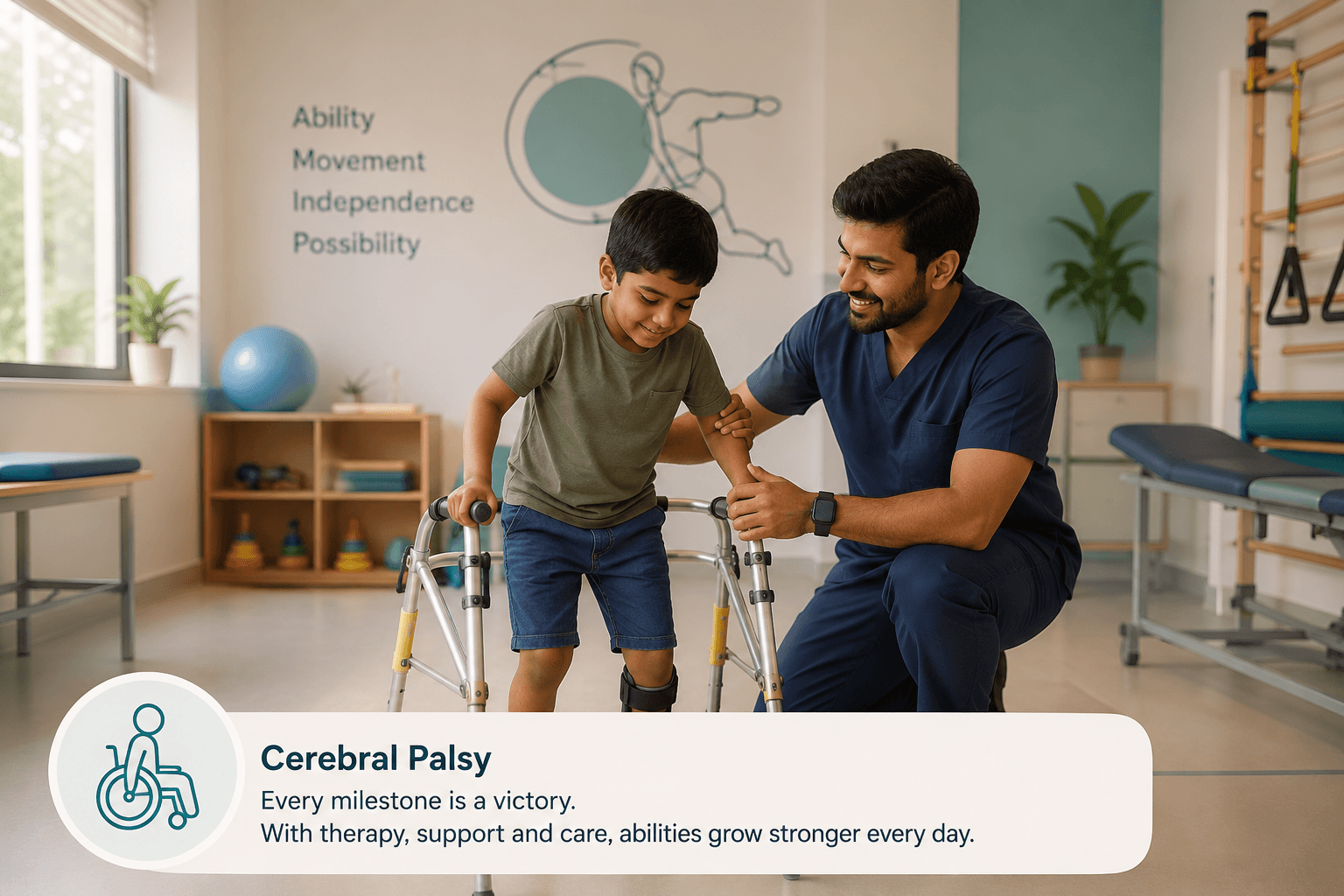 Physiotherapy for child with cerebral palsy at Meditron, Vijayawada